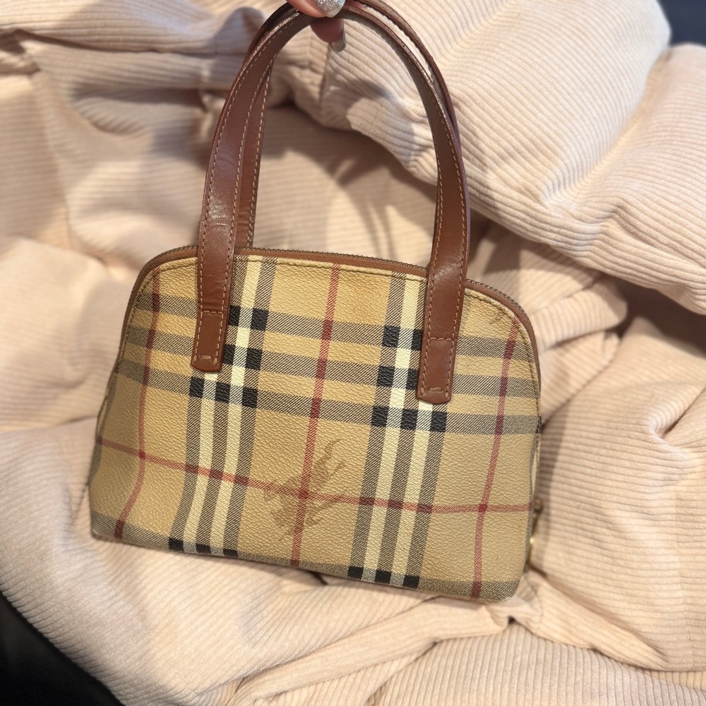 Authentic Burberry Small Haymarket Boston Satchel